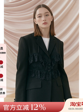 二折优惠特价清仓韩国设计师Romanchic气质蕾丝拼接西服套装