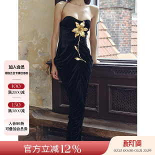 Xiangqiao 金属大花朵真丝丝绒礼服裙 Sheng盛湘乔25ss春夏新品