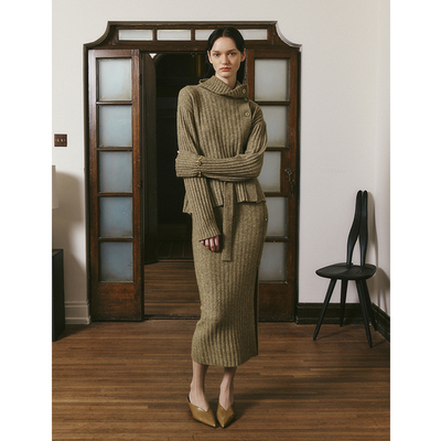 CelloSonata可翻折堆领针织上衣