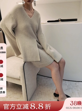 正品授权VIKTORIACHAN22秋冬新品V领毛衣套装休闲舒适百搭