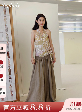 AETNA PROJECT 26SS春夏新品 印花挂脖绑带吊带上衣纯色半身长裙