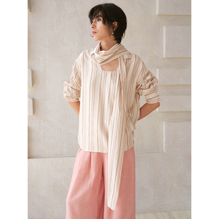 设计感绑带条纹衬衫 sense 26SS春夏新品 上衣 女休闲套头长袖