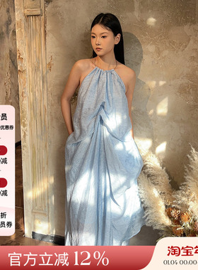 8折 现货授权Freja 24SS春夏新品 北欧风提花不规则挂脖连衣裙