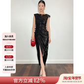 清仓4折 JACQUES WEI 断码 23AW秋冬新款 女士亮片褶皱开衩连衣裙