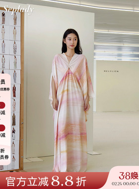 AETNA PROJECT 26SS春夏新品 小众设计扭结披肩连衣裙女印花长裙