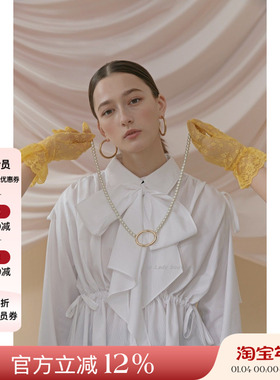 二折优惠特价清仓韩国设计师Romanchic蝴蝶结缎带围巾宽松白衬衫