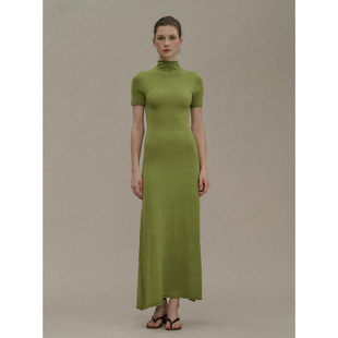 o cloche code 25AW秋冬新品 半高领针织羊毛修身连衣裙短袖长裙