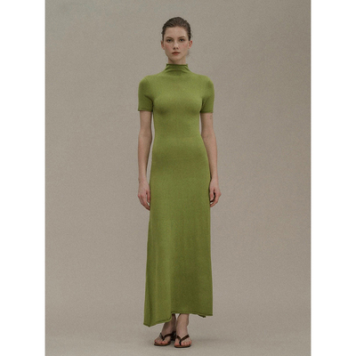 o cloche code 25AW秋冬新品 半高领针织羊毛修身连衣裙短袖长裙