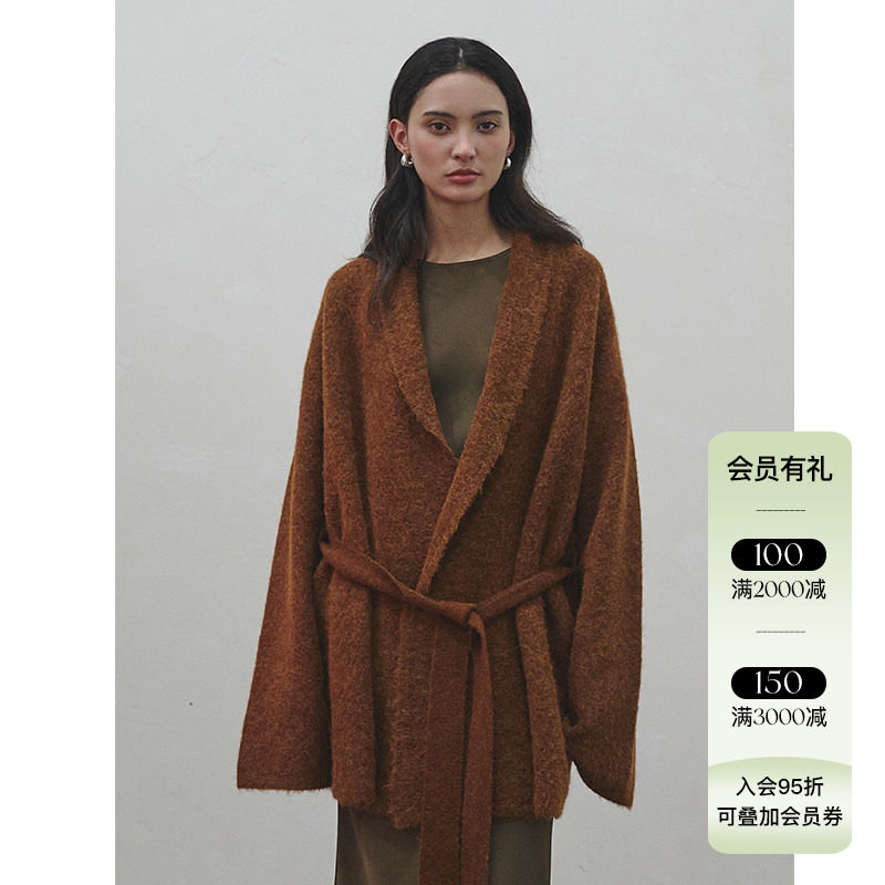 4折 Piacevole e 24AW纯色羊毛针织外套女秋冬系带简约宽松开衫图片
