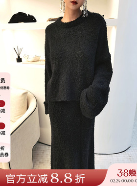 正品授权VIKTORIACHAN22秋冬新品黑色毛衣裙子套装高级舒适