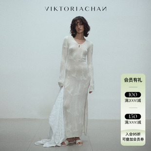蔡文静同款 VIKTORIACHAN 25SS春夏新品 V领微透长袖针织连衣裙