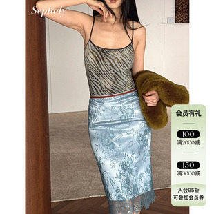 JACQUES WEI 25AW秋冬新品 丝绒蕾丝花边吊带连体衣女修身内搭