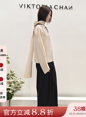5折 VIKTORIACHAN 24AW秋冬新品飘逸纯色围巾装饰长袖上衣正品