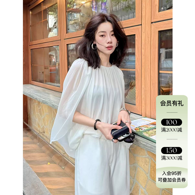 她也speakeasy【科迪亚克】25ss春夏 两穿轻纱垂褶上装压褶小西裤