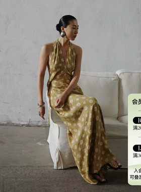 Deplumer 25SS新品 彝族扎染度假风印花挂脖连衣裙露背铜氨丝长裙