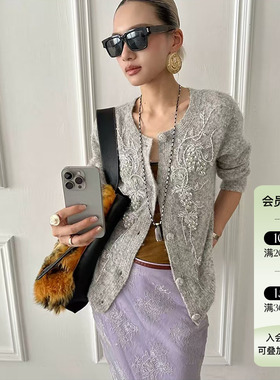 JACQUES WEI 25AW秋冬新品 原创手工花卉串珠羊驼毛羊毛针织开衫