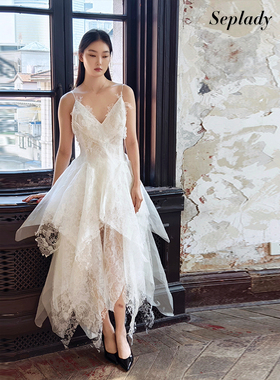 Xiangqiao Sheng盛湘乔26SS新品 小众设计重工蕾丝吊带连衣裙纱裙