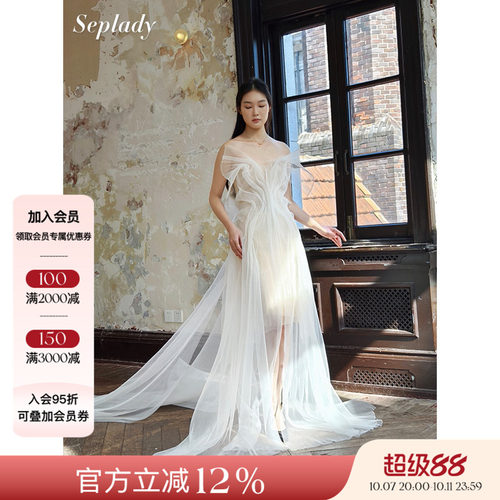 Xiangqiao Sheng盛湘乔26SS新品 蝴蝶设计抹胸礼服垂感开衩纱裙