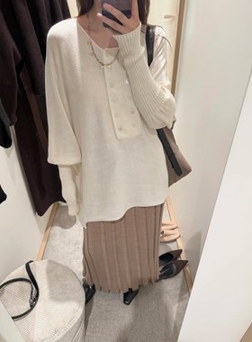 o cloche code 25AW秋冬新品 双排扣纯色针织衫女100羊毛百搭上衣