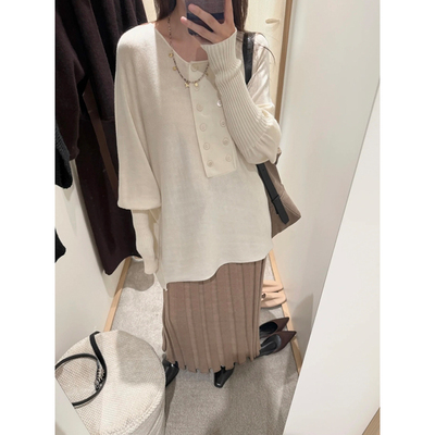 o cloche code 25AW秋冬新品 双排扣纯色针织衫女100羊毛百搭上衣