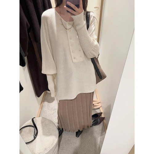 o cloche code 25AW秋冬新品 双排扣纯色针织衫女100羊毛百搭上衣