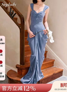 哈妮克孜同款Deplumer 25SS新品 法式纽结露背吊带连衣裙长款礼服