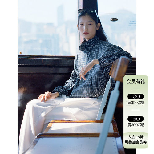 6折 WHM 25SS春夏新品 印花薄尼龙宽松夹克女格纹百搭薄款外套