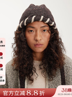 7折 埃觅索 25AW秋冬 原创设计绑带羊毛仕女帽个性撞色保暖帽子