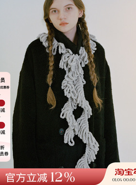现货授权埃觅索正品 24秋冬时尚大气灰色围巾螺旋流苏羊毛围巾