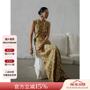Deplumer 25SS新品 彝族扎染度假风印花挂脖连衣裙露背铜氨丝长裙