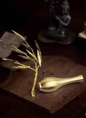 观世音菩萨神像法器净瓶柳枝观世音手上的杨柳枝金锌合金净瓶配件