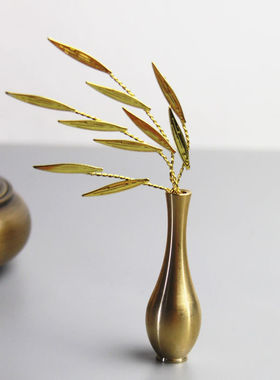 佛像观音手拿法器纯铜摆件迷你花瓶供佛观音菩萨柳枝净瓶法器配件