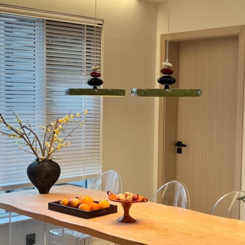 法式中古风餐厅灯网红奶油M豆吊灯饭厅飞盘设计师吧台餐桌飞碟灯