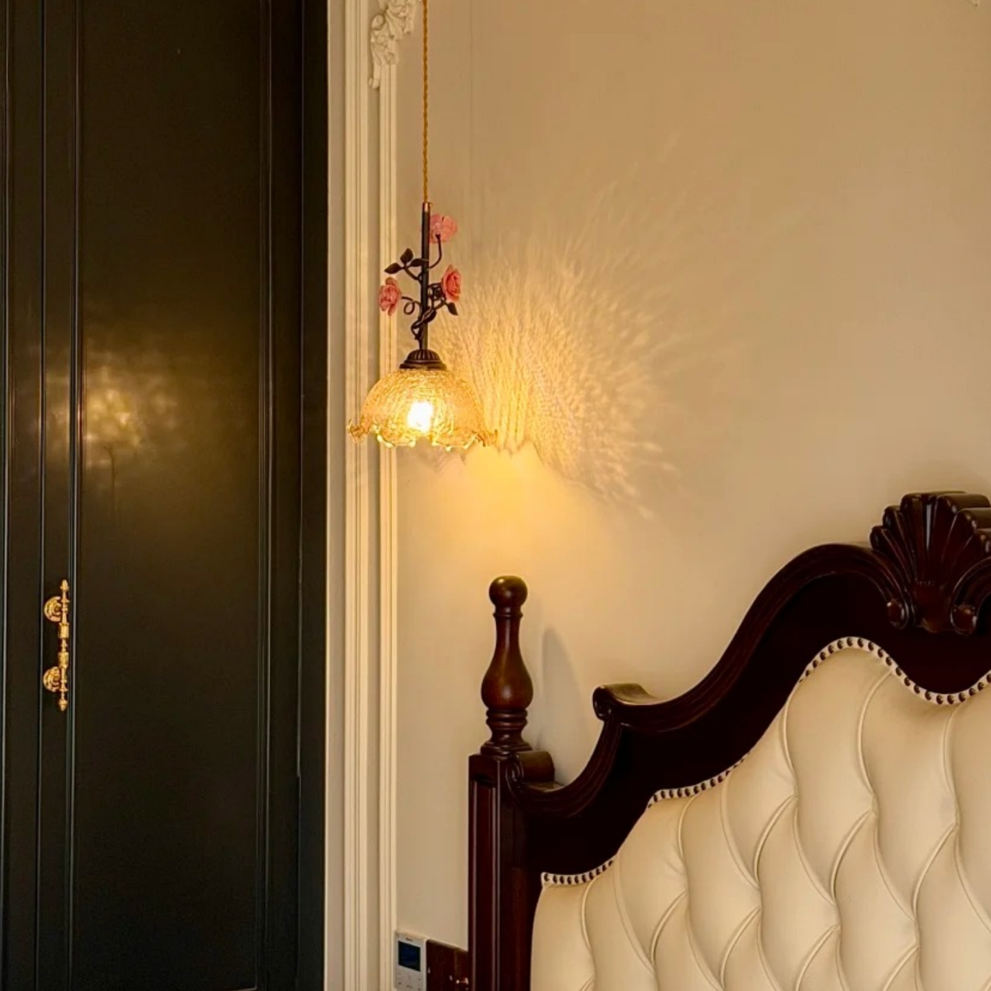 法式复古田园主卧室床头吊灯全铜中古过道玄关过道背景墙长吊线灯