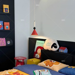 可升降北欧孟菲斯卧室床头吊灯中古护眼儿童房玄关走廊长吊线灯具