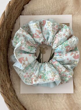 甜美蓝色碎花双层大肠发圈新款