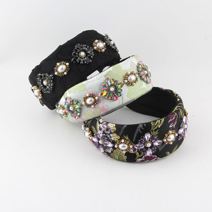 热卖新款欧美复古高颅顶头箍钻石花朵轻奢高级感发箍宫廷风头饰女