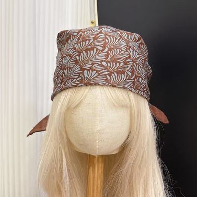 2025秋冬新款棕色几何形时尚装饰包头巾三角方巾丝巾发带