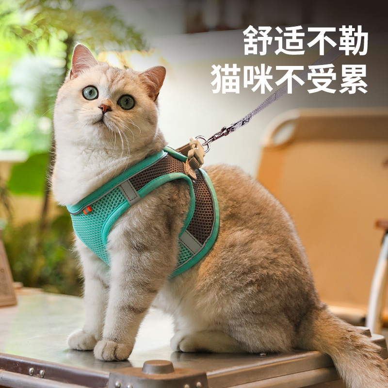 猫咪牵引绳防挣脱背心式外出专用可调节遛猫链子小型犬出门胸背带-封面