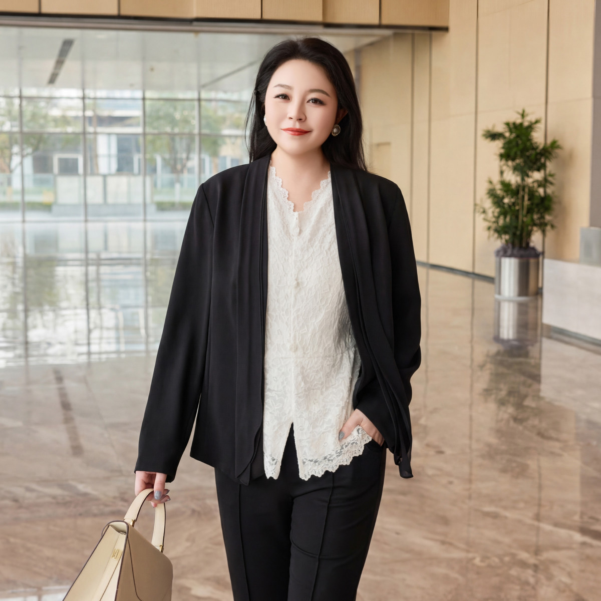 MsShe大码女装西装外套醋酸混纺图片
