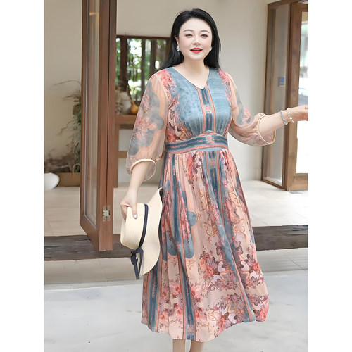 MsShe大码女装后腰打揽连衣裙
