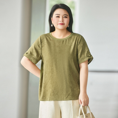 MsShe大码女装短袖T恤提花缎面