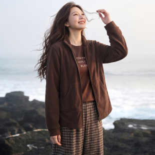 MsShe大码女装2026款秋装【越穿越爱】双面磨毛软糯有型拉链外套