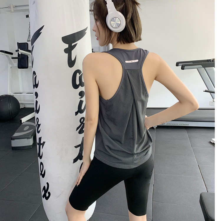 瑜伽健身服女性背心运动跑步工字背速干无袖上衣透气网纱夏季罩衫