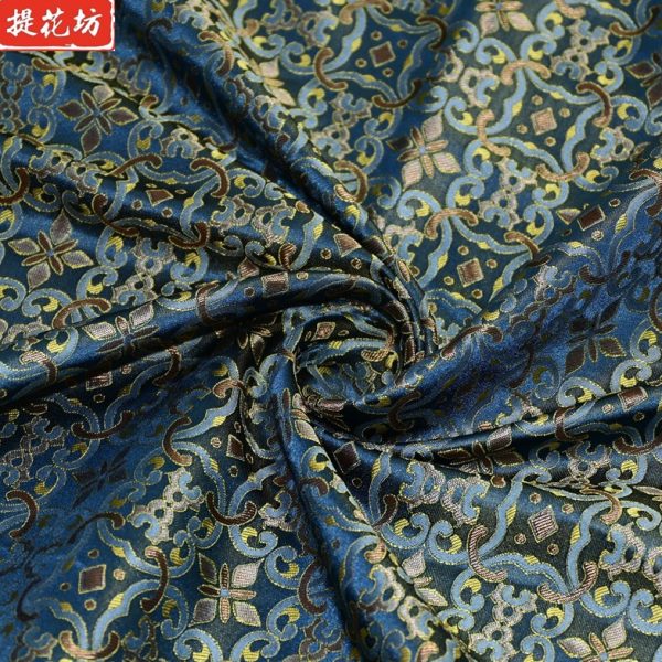 面料孔雀老式民族蓝色大布料缎褂高端手工宋锦类服饰织锦马甲外套