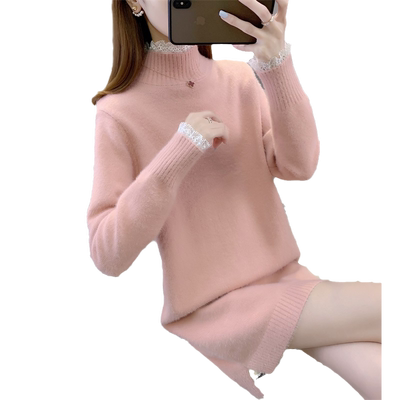 蕾丝打底衫洋气半高领宽松