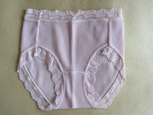 出口日本65%全棉柔美蕾丝华夫格中腰三角女内裤 M号 悠然简单生活