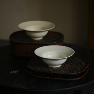 三分静 景德镇草木灰釉糖水帽子碗面碗素色陶瓷餐具手作器物