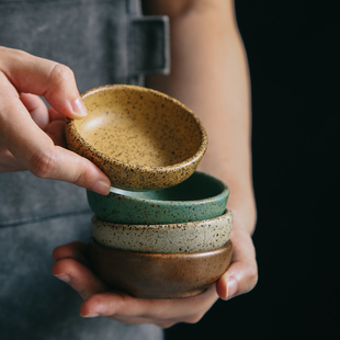 个性复古粗陶蘸料碟创意陶瓷味碟小碟子家用商用醋碟调味碟酱油碟