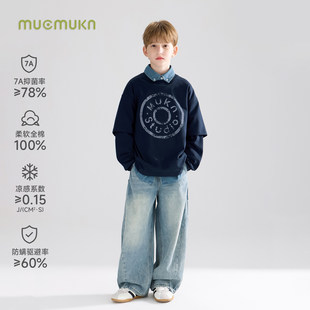 全棉7A抑菌潮牌假两件印花T恤男童26春新款 宁儿粉丝专享